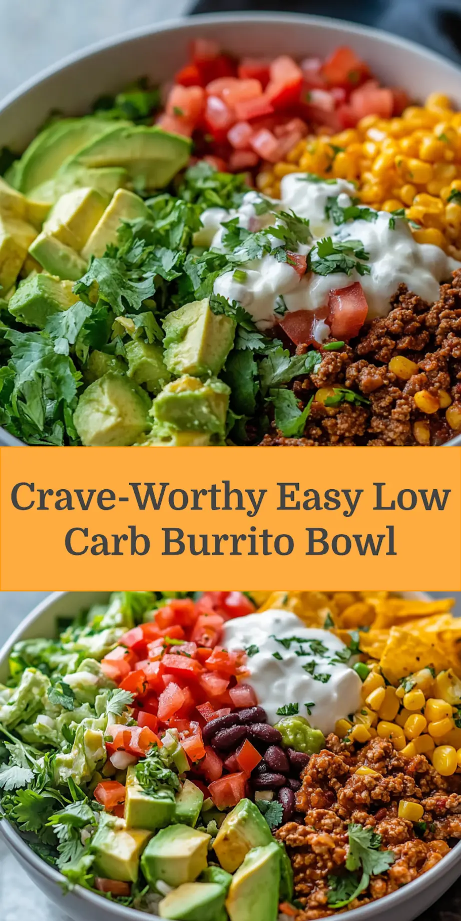 Easy Low Carb Burrito Bowl: Delicious and Simple Feast 3 EASY LOW CARB BURRITO BOWL centered hero view, clean and uncluttered_pin