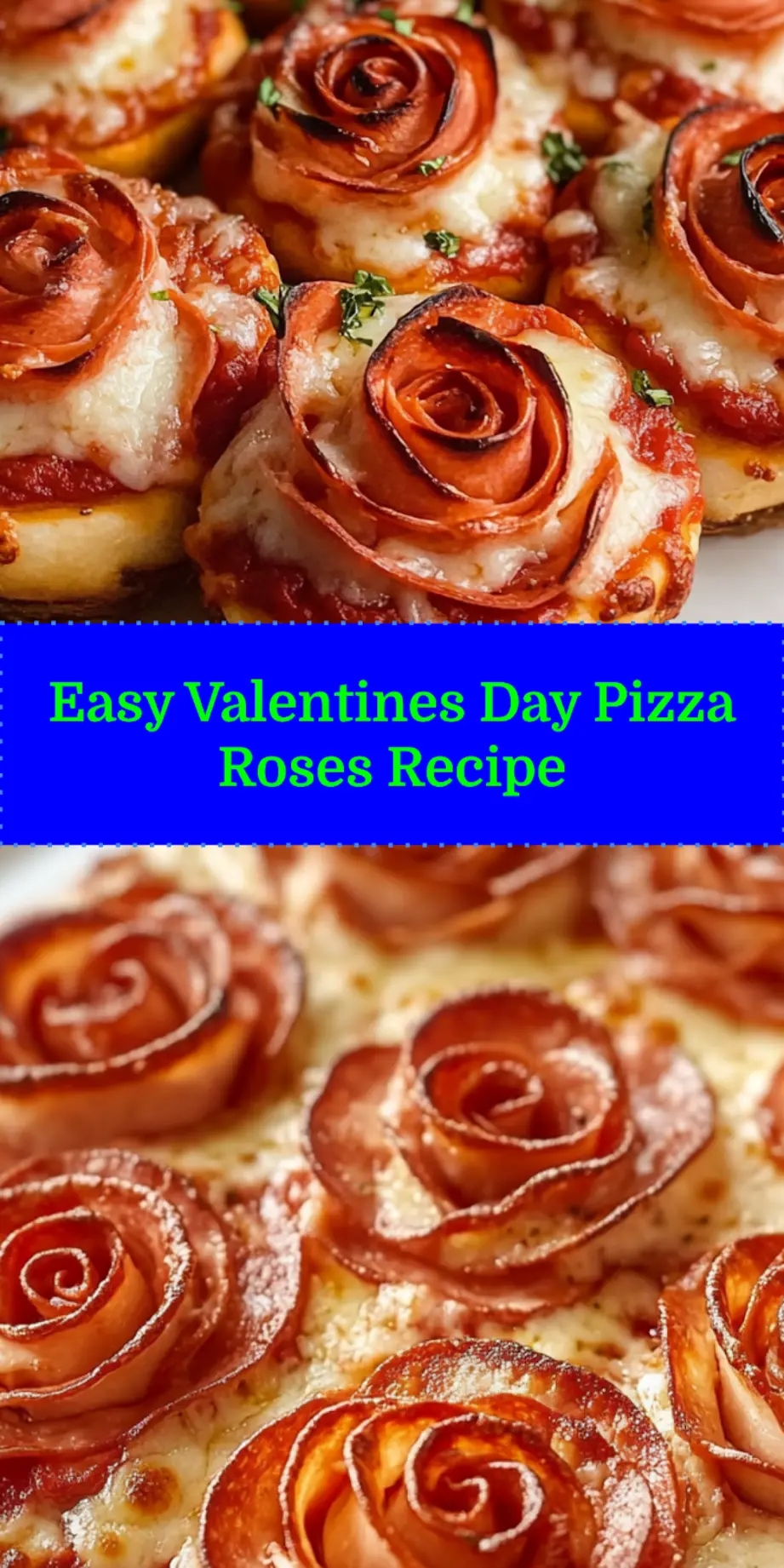 Overhead shot of a platter of freshly baked Easy Pizza Roses, garnished and ready to serve for Valentine's Day.