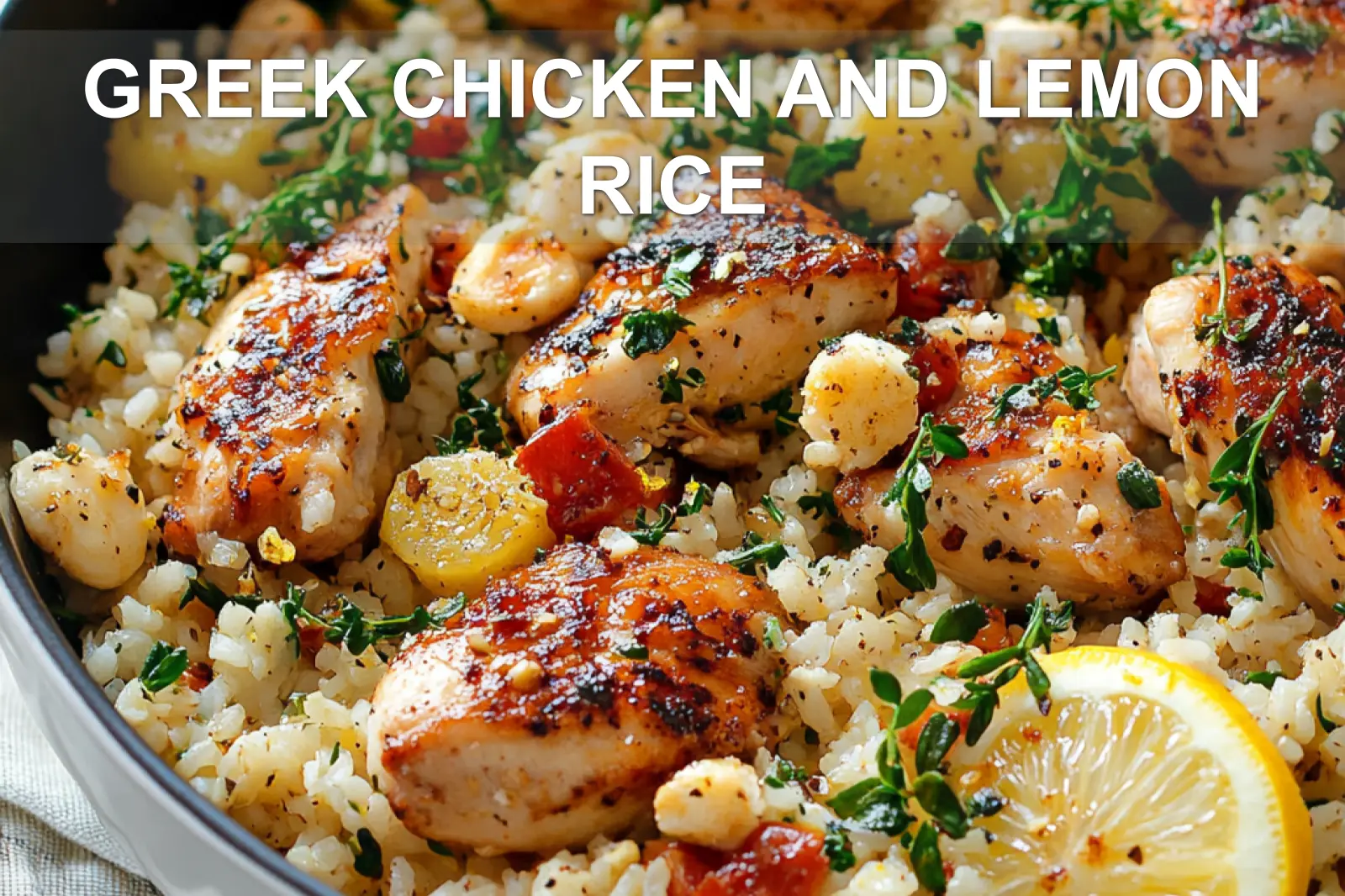 Greek Chicken and Lemon Rice: Easy and Delicious Dinner 4 GREEK CHICKEN AND LEMON RICE centered hero view, clean and uncluttered