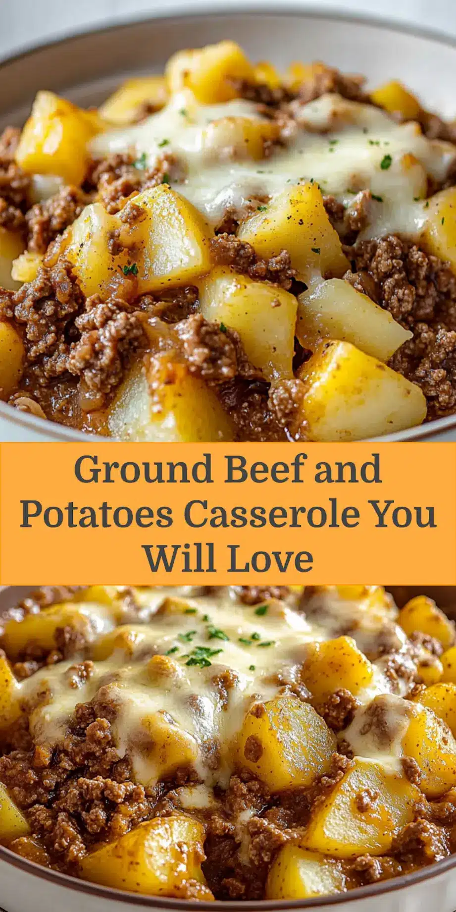 How to Make the Best Ground Beef and Potatoes Casserole 4 GROUND BEEF AND POTATOES CASSEROLE centered hero view, clean and uncluttered_pin