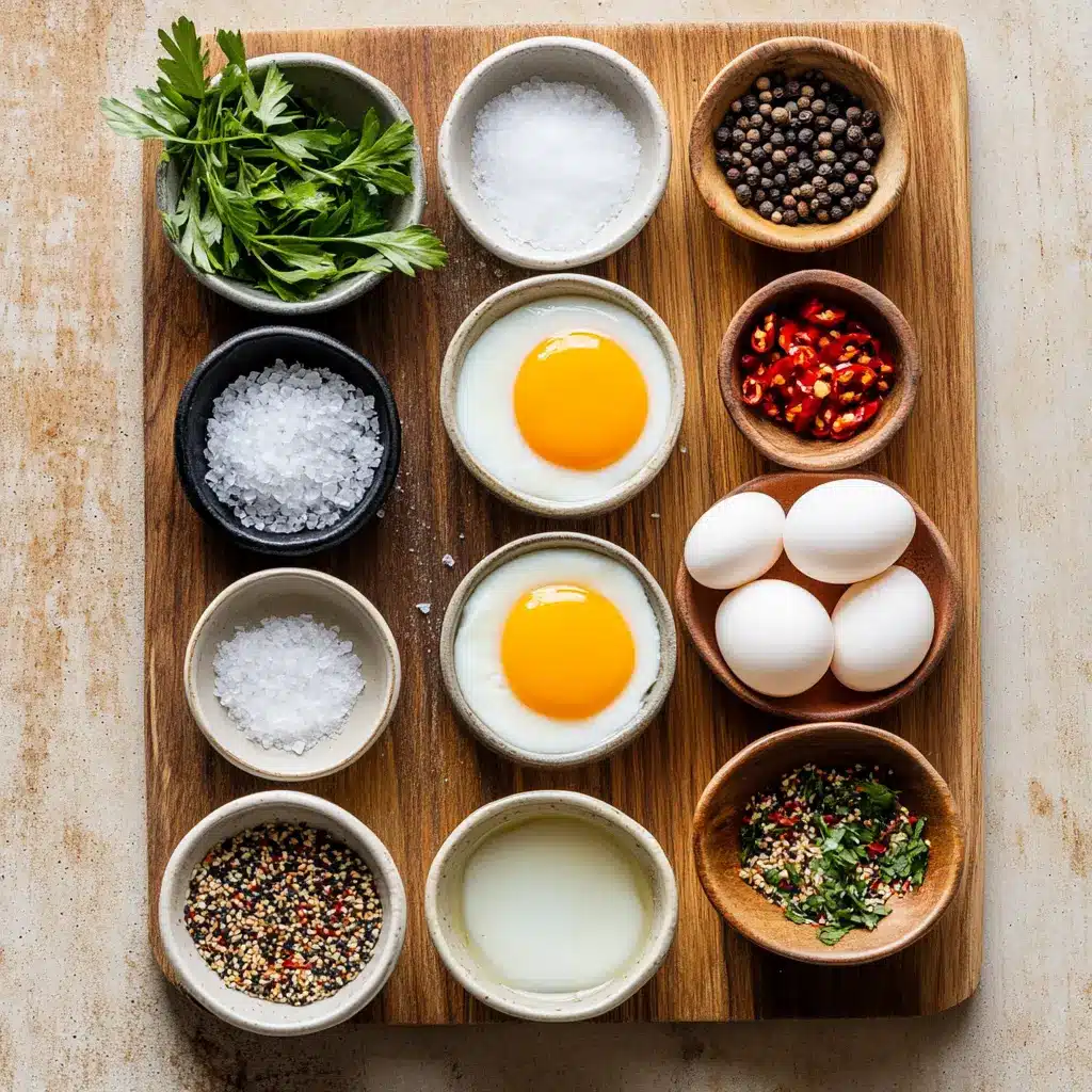 AIR FRYER POACHED EGGS centered hero view, clean and uncluttered