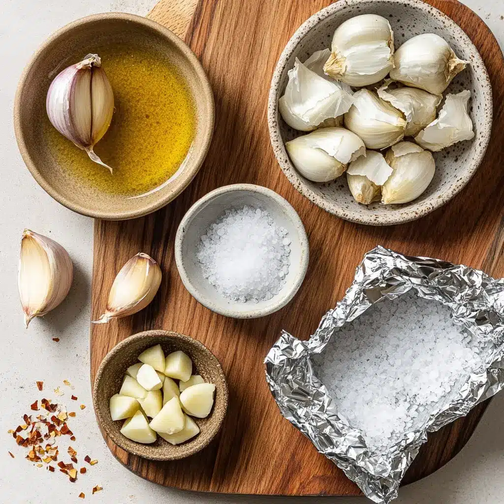 Whole garlic bulb prepared for air frying, with the top sliced off and olive oil drizzled on exposed cloves.