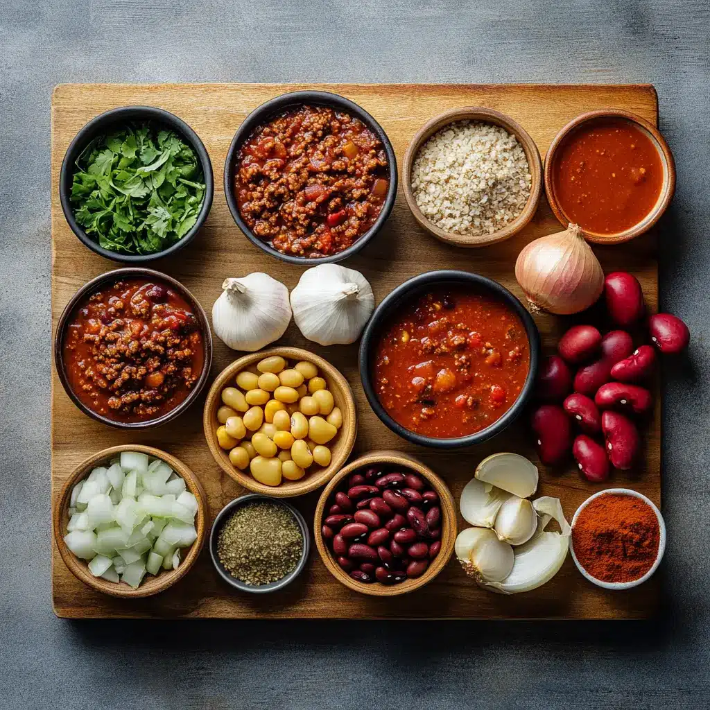 Best Ground Beef Stovetop Chili Easy and Irresistible 3 Ingredients for Best Ground Beef Stovetop Chili, neatly arranged and ready for cooking