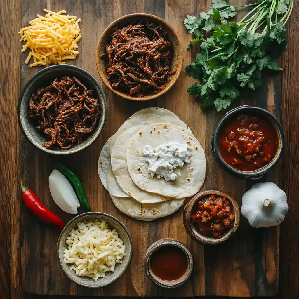 A close-up of delicious Birria Tacos, with crispy, cheese-filled tortillas, shredded beef, and a side of consommé for dipping. Garnished with fresh cilantro.