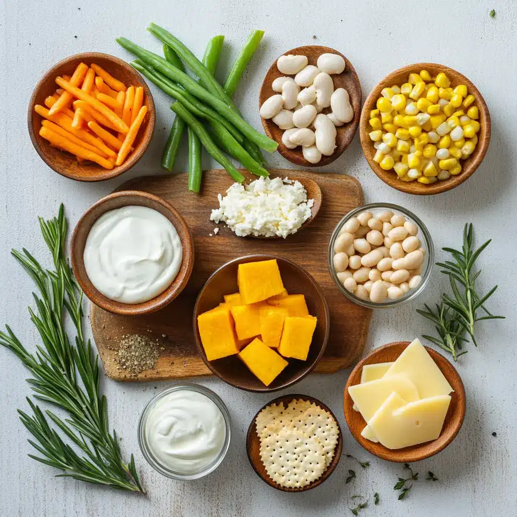 Creamy butternut squash casserole, golden-brown and bubbling, in a white baking dish