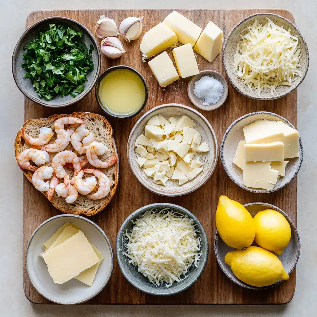 CHEESY GARLIC BREAD SHRIMP GRILLED CHEESE centered hero view, clean and uncluttered