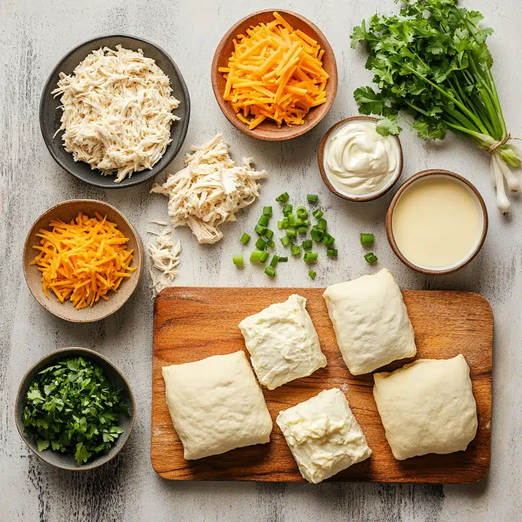 CHICKEN STUFFED CRESCENT ROLLS RECIPE centered hero view, clean and uncluttered