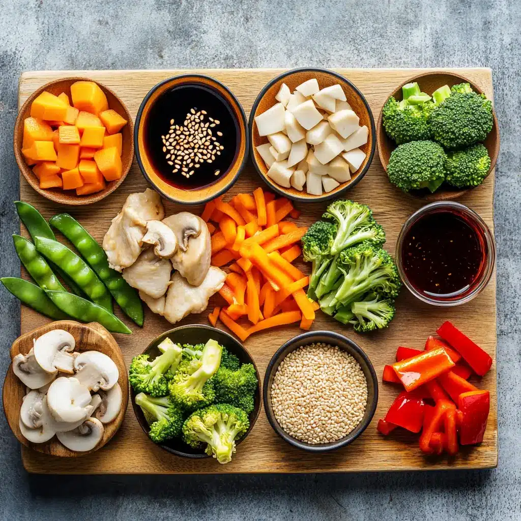 CHICKEN WITH MIXED VEGETABLE STIR FRY centered hero view, clean and uncluttered