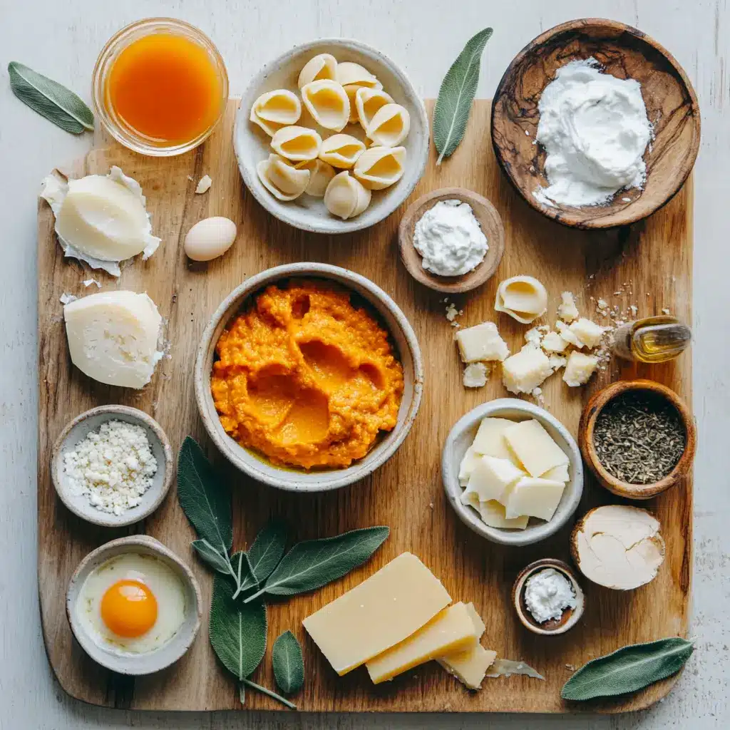 CREAMY PUMPKIN RICOTTA STUFFED SHELLS centered hero view, clean and uncluttered