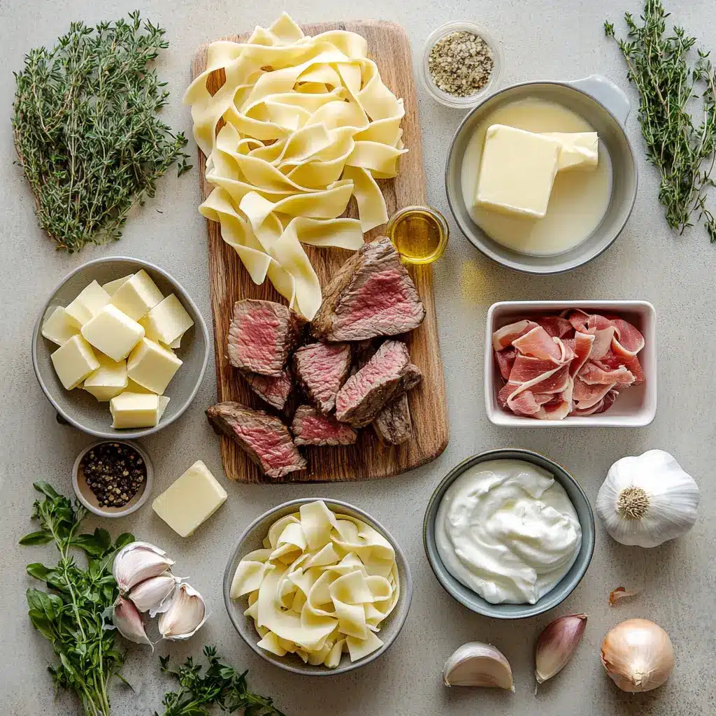 Creamy Steak Pasta: Easy and Irresistible Dinner Bliss 2 CREAMY STEAK PASTA centered hero view, clean and uncluttered