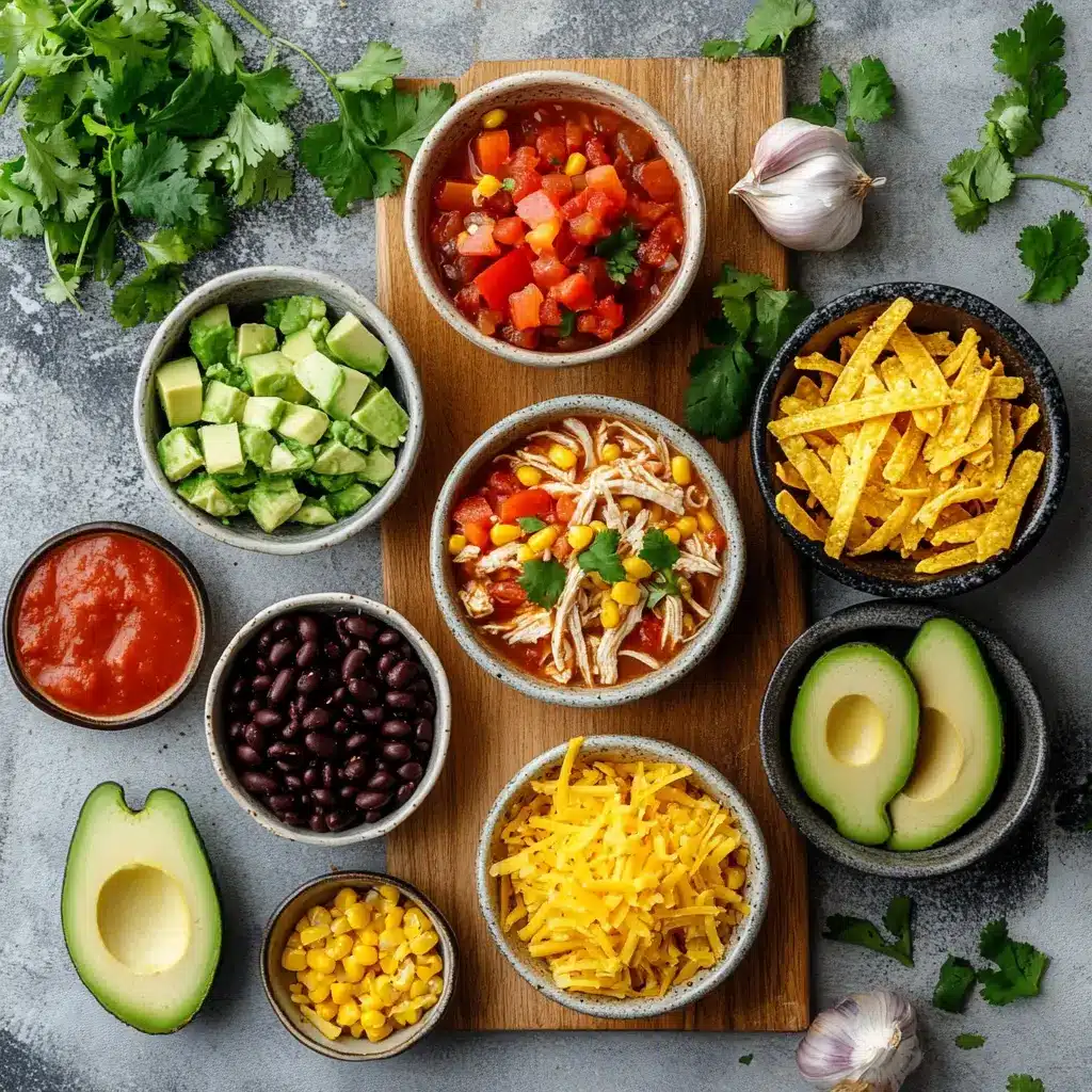 EASY CHICKEN TORTILLA SOUP centered hero view, clean and uncluttered