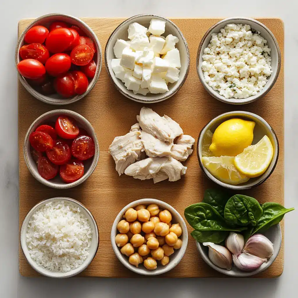 Greek Chicken and Lemon Rice: Easy and Delicious Dinner 2 Tender roasted Greek chicken thighs nestled in fluffy lemon herb rice with spinach and chickpeas.