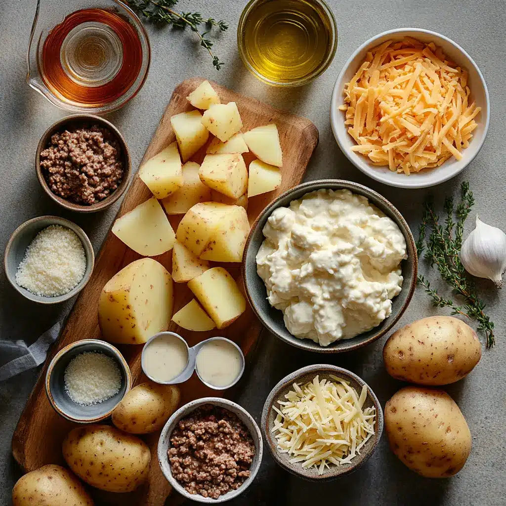 How to Make the Best Ground Beef and Potatoes Casserole 3 GROUND BEEF AND POTATOES CASSEROLE centered hero view, clean and uncluttered