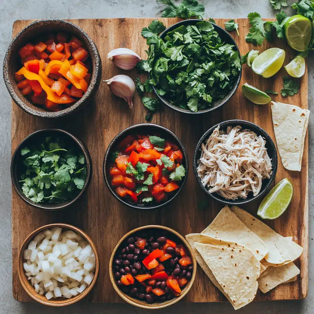 HEARTY CHICKEN TORTILLA SOUP centered hero view, clean and uncluttered