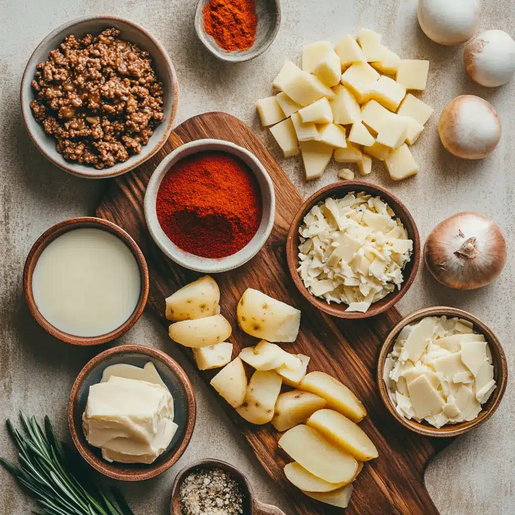 Hobo Casserole ingredients laid out, clean and organized.