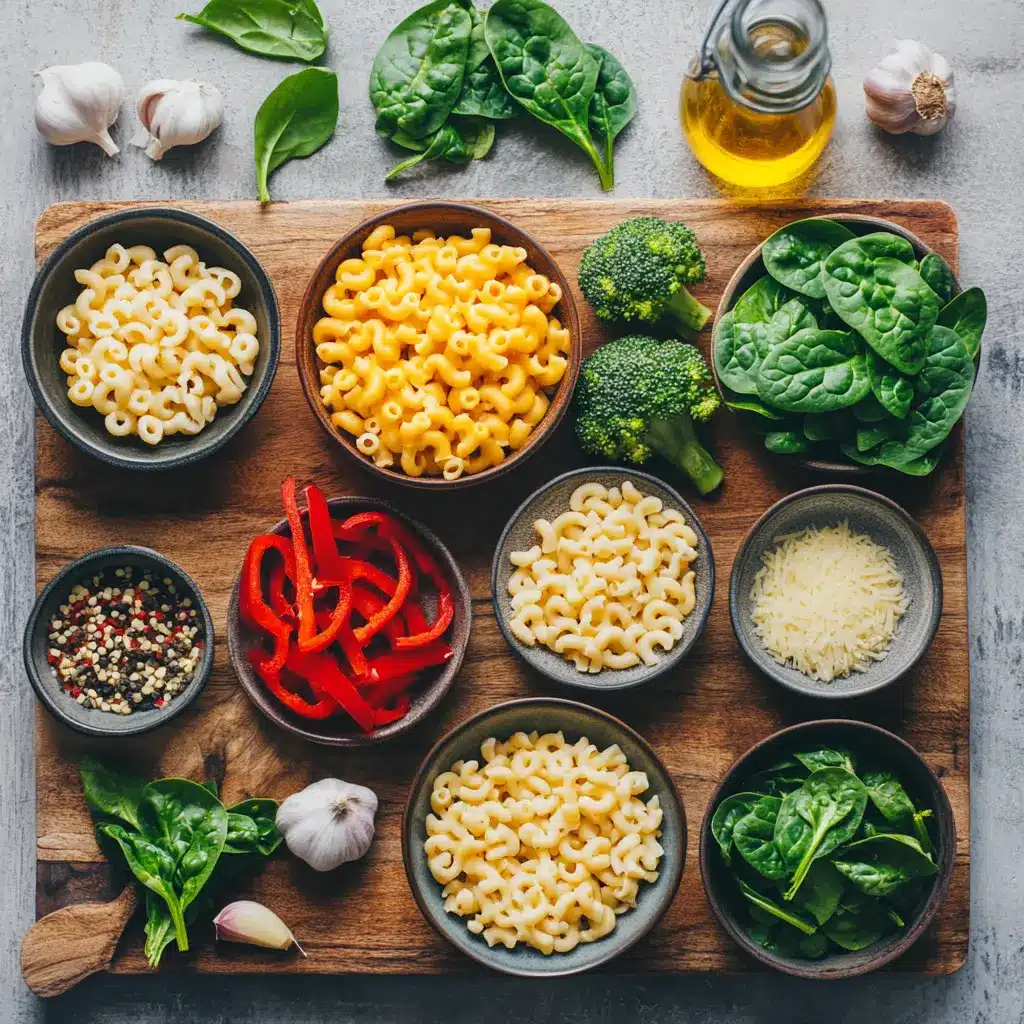 A vibrant bowl of One-Pot Veggie Mac and Cheese, garnished with fresh parsley and black pepper.