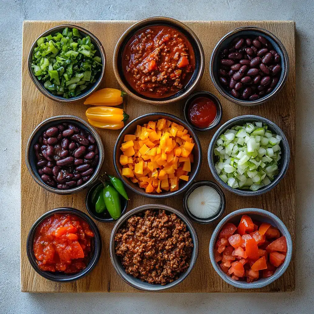 Ingredients for a Slow Cooker Chili Recipe, artfully arranged