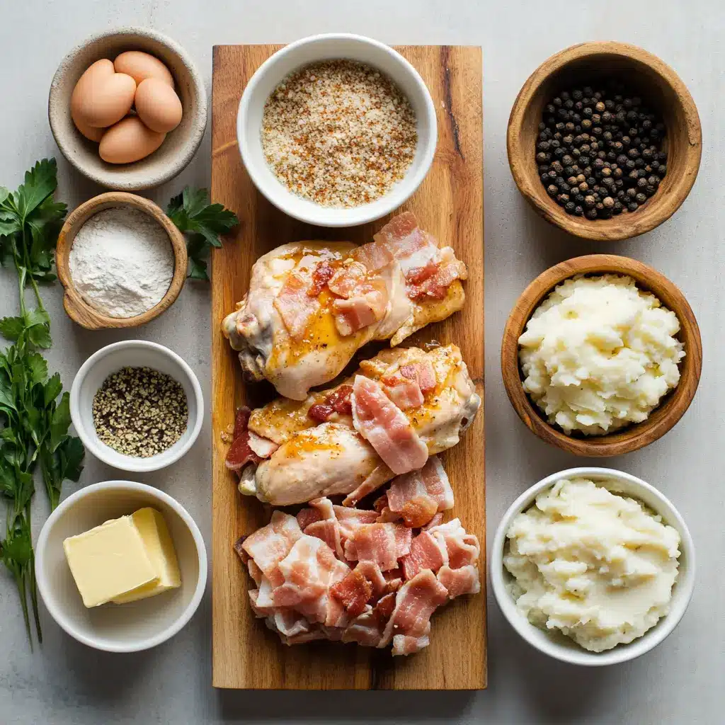 Close-up of golden pan-seared smothered chicken cutlets swimming in a rich, creamy mushroom and onion gravy, garnished with fresh parsley.