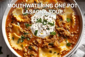 Mouthwatering One Pot Lasagna Soup: Easy Italian Comfort MOUTHWATERING ONE POT LASAGNA SOUP centered hero view, clean and uncluttered