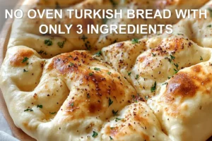 NO OVEN TURKISH BREAD WITH ONLY 3 INGREDIENTS centered hero view, clean and uncluttered