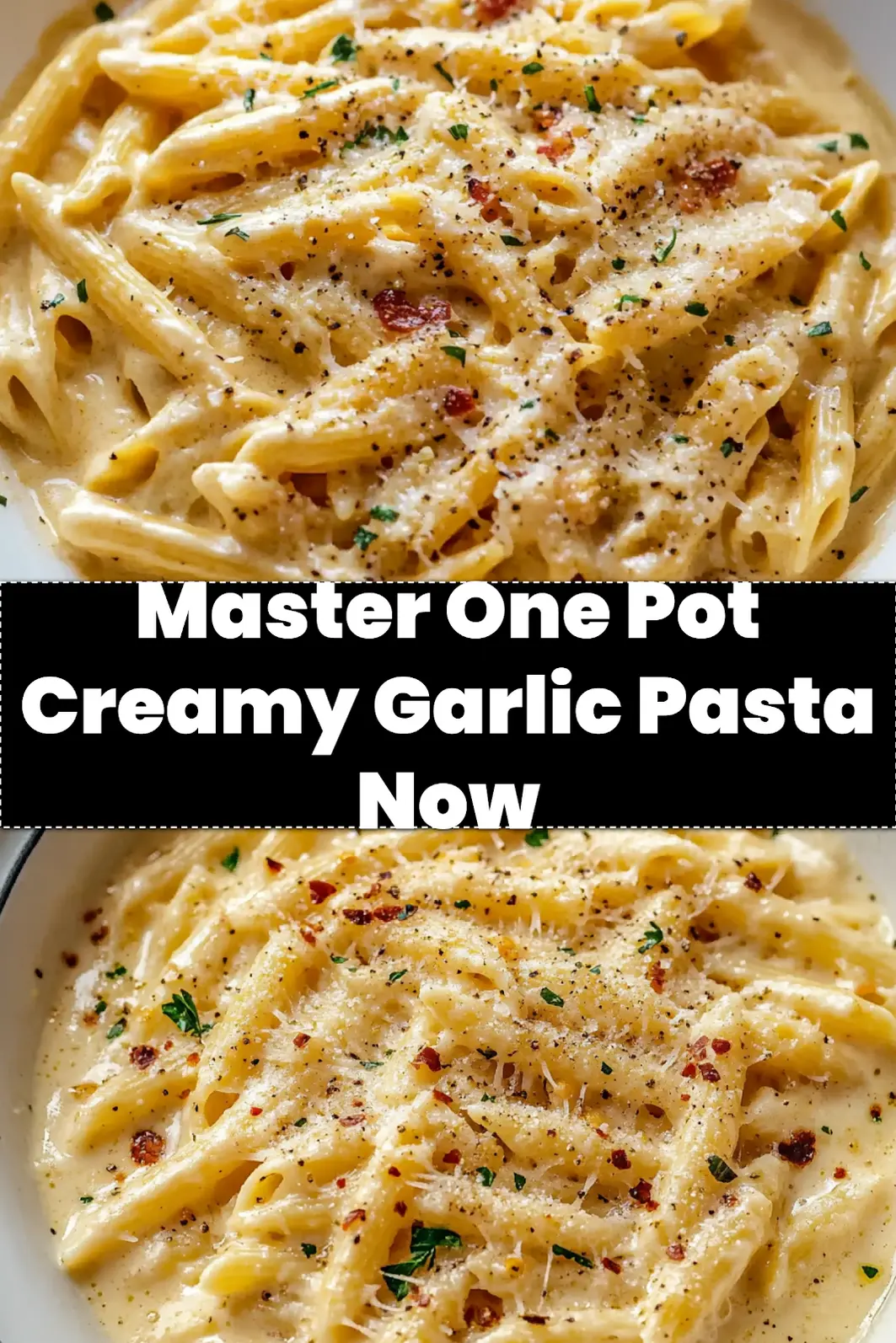 Delicious One Pot Creamy Garlic Pasta, garnished with fresh herbs, perfect for a quick and easy meal