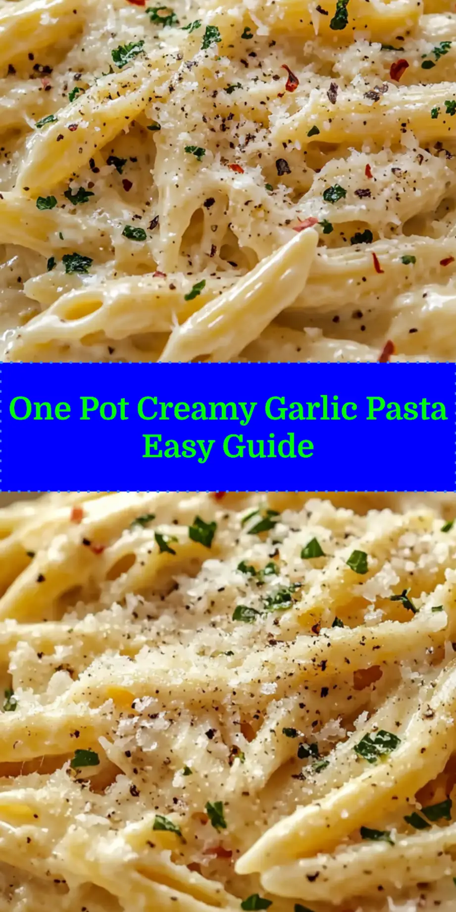 A close-up of a serving of One Pot Creamy Garlic Pasta in a white bowl, garnished with green herbs, highlighting its rich, creamy texture.