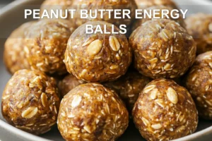 PEANUT BUTTER ENERGY BALLS centered hero view, clean and uncluttered