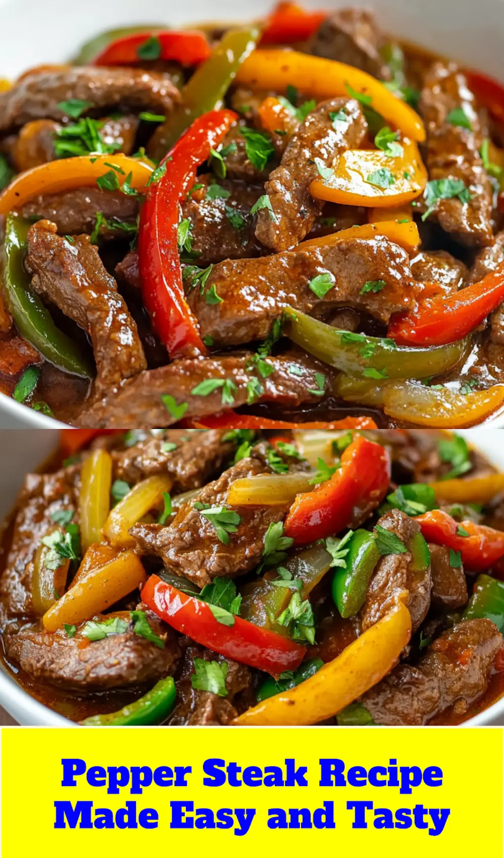 Vibrant Pepper Steak Recipe served over rice, garnished with fresh scallions, clean and bright composition