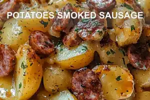 POTATOES SMOKED SAUSAGE centered hero view, clean and uncluttered