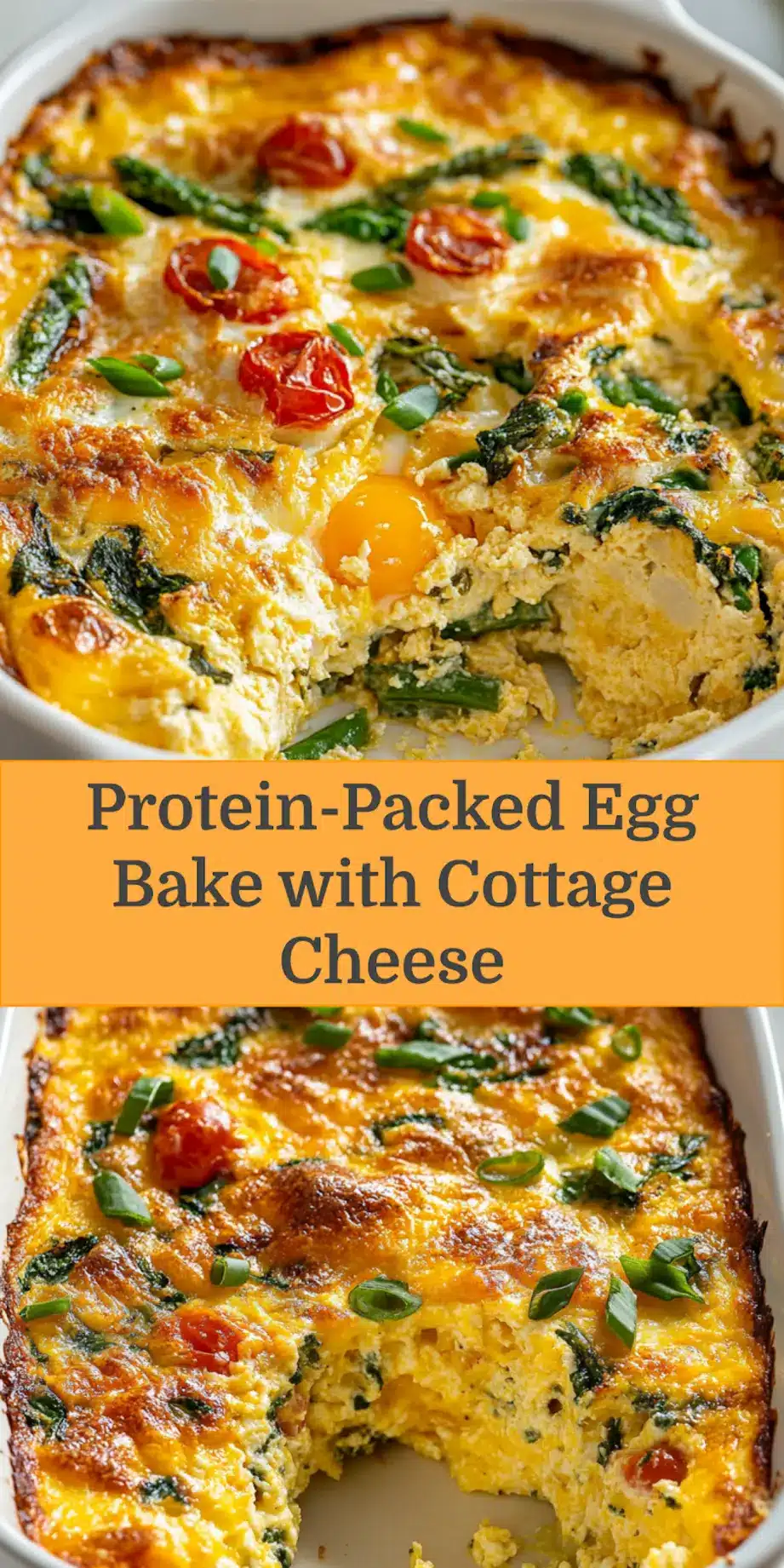 PROTEIN PACKED COTTAGE CHEESE EGG BAKE centered hero view, clean and uncluttered_pin