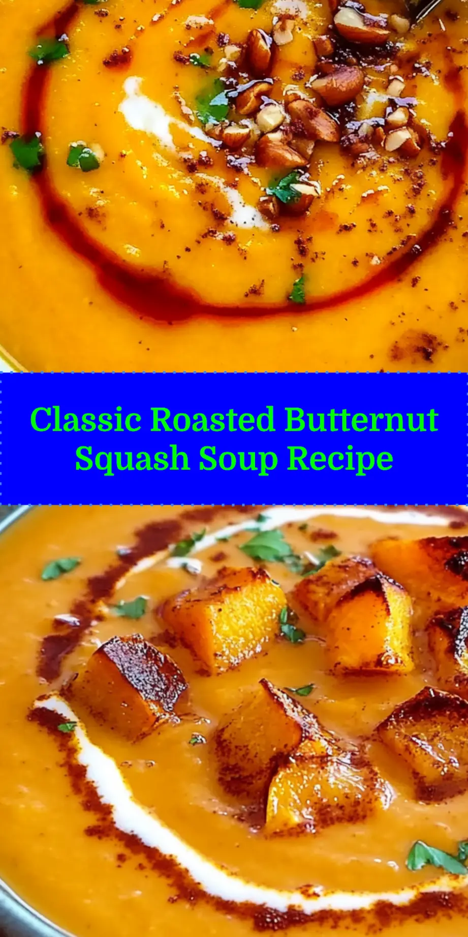 A close-up shot of creamy Roasted Butternut Squash Soup in a bowl, perfect for Pinterest, with a focus on its rich texture.