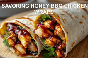 SAVORING HONEY BBQ CHICKEN WRAPS centered hero view, clean and uncluttered