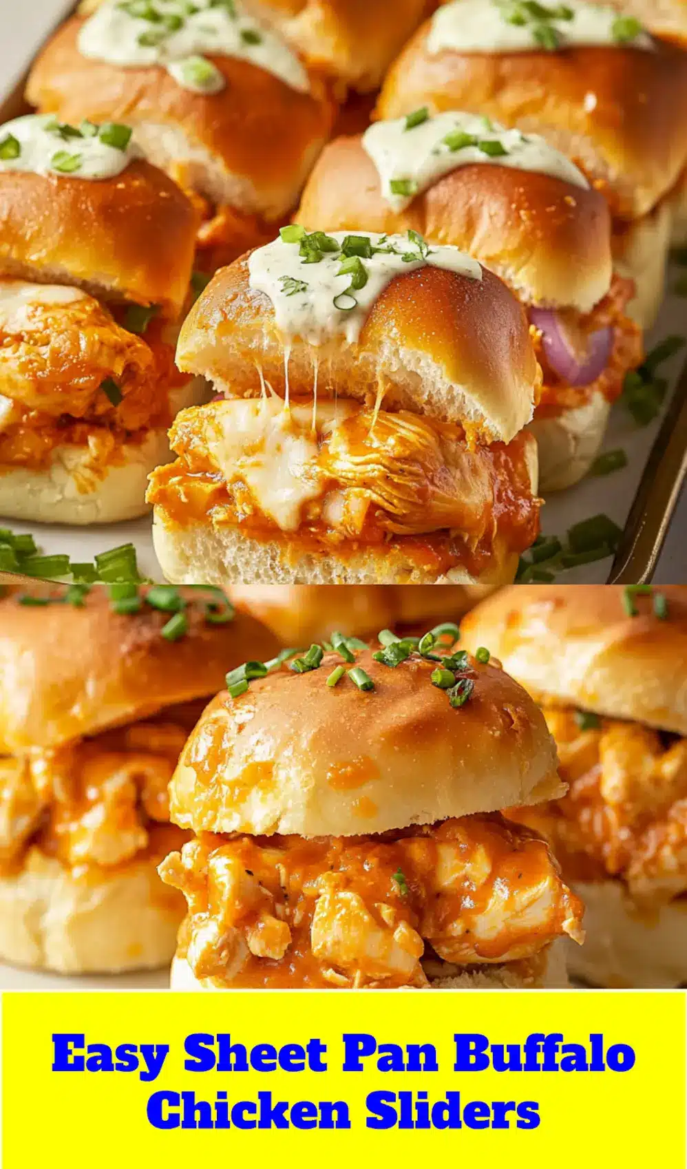 Close-up of golden Sheet Pan Buffalo Chicken Sliders, perfect for a party