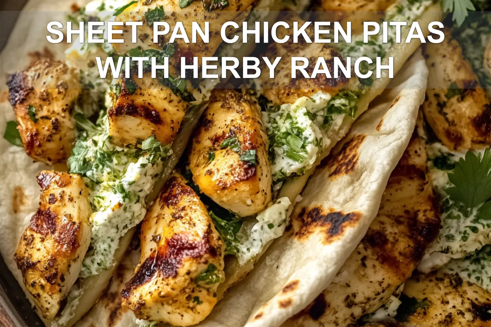 Sheet Pan Chicken Pitas with Herby Ranch - Easy and Delicious 2 SHEET PAN CHICKEN PITAS WITH HERBY RANCH centered hero view, clean and uncluttered