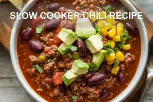 Slow Cooker Chili Recipe for a Delicious Feast SLOW COOKER CHILI RECIPE centered hero view, clean and uncluttered