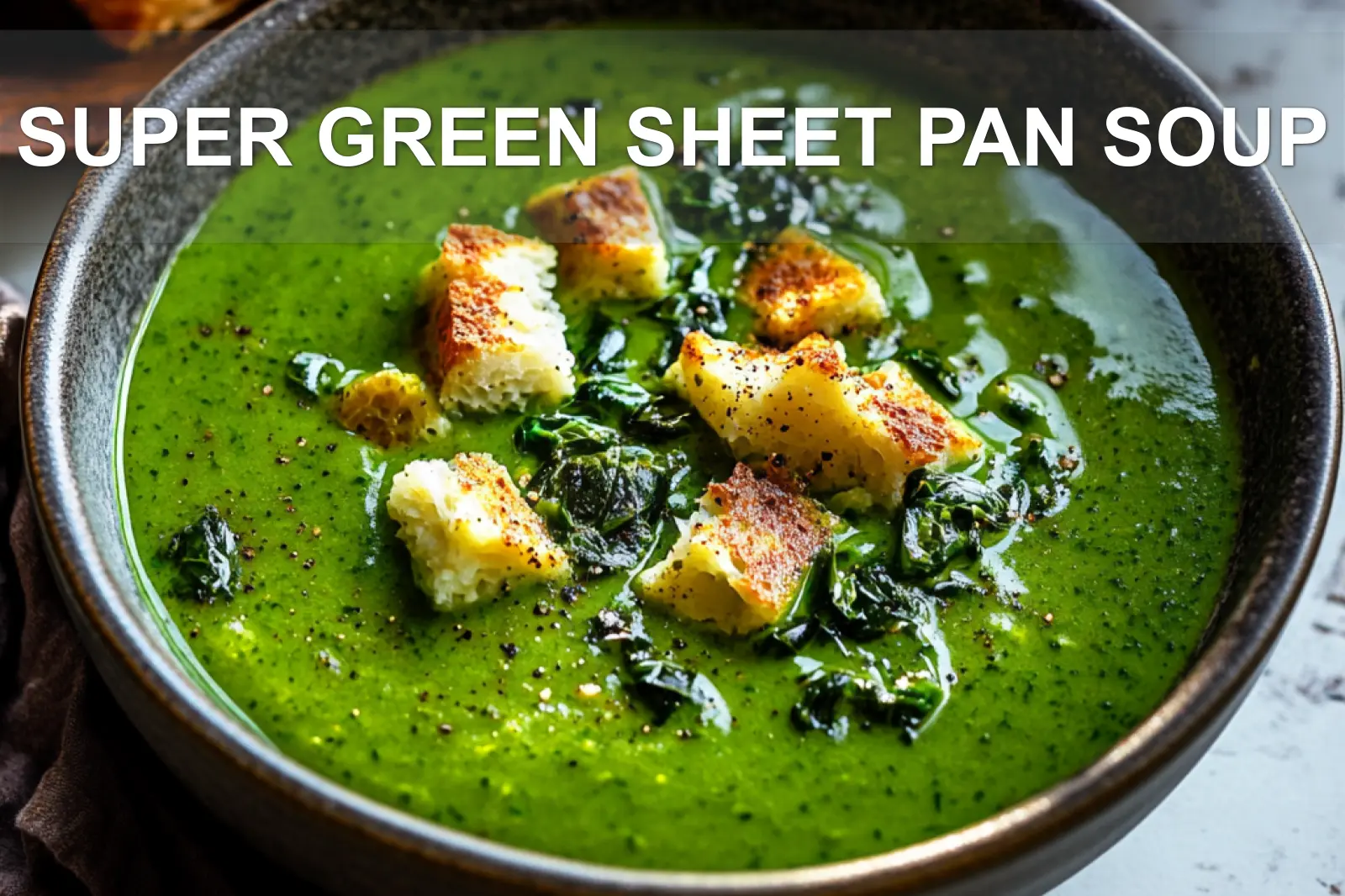 Super Green Sheet Pan Soup Quick Easy Recipes 2 SUPER GREEN SHEET PAN SOUP centered hero view, clean and uncluttered