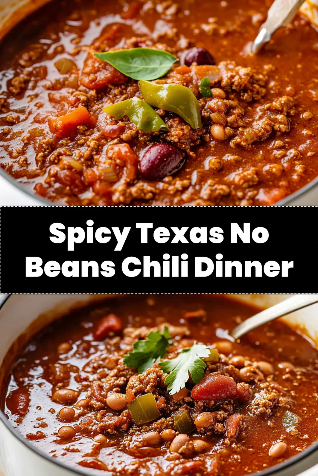 Texas No Beans Chili Recipe: Irresistible Taste Adventure 4 A hearty bowl of Texas No Beans Chili, topped with melted cheddar cheese, a dollop of sour cream, and fresh green cilantro, ready to be served.