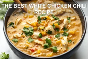 THE BEST WHITE CHICKEN CHILI RECIPE centered hero view, clean and uncluttered