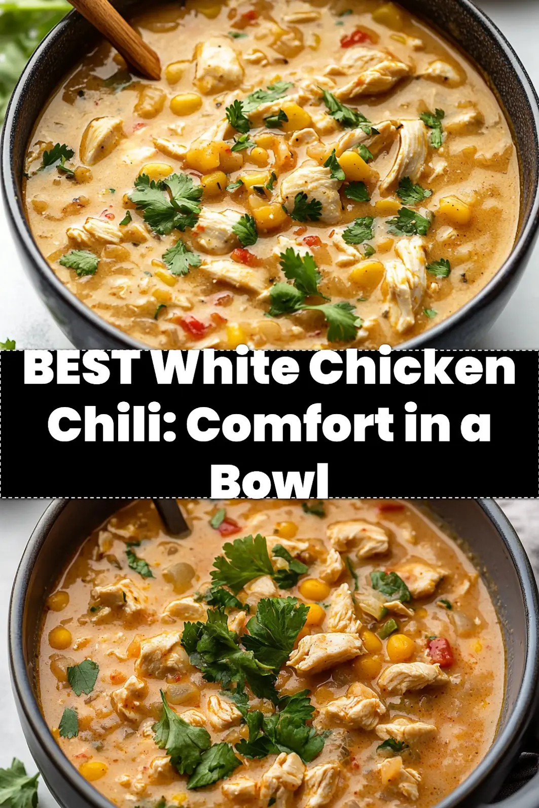 A comforting bowl of The Best White Chicken Chili, garnished and ready for serving.