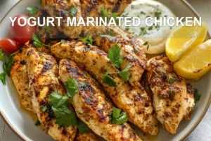 Yogurt Marinated Chicken: Simple Flavorful Delight YOGURT MARINATED CHICKEN centered hero view, clean and uncluttered