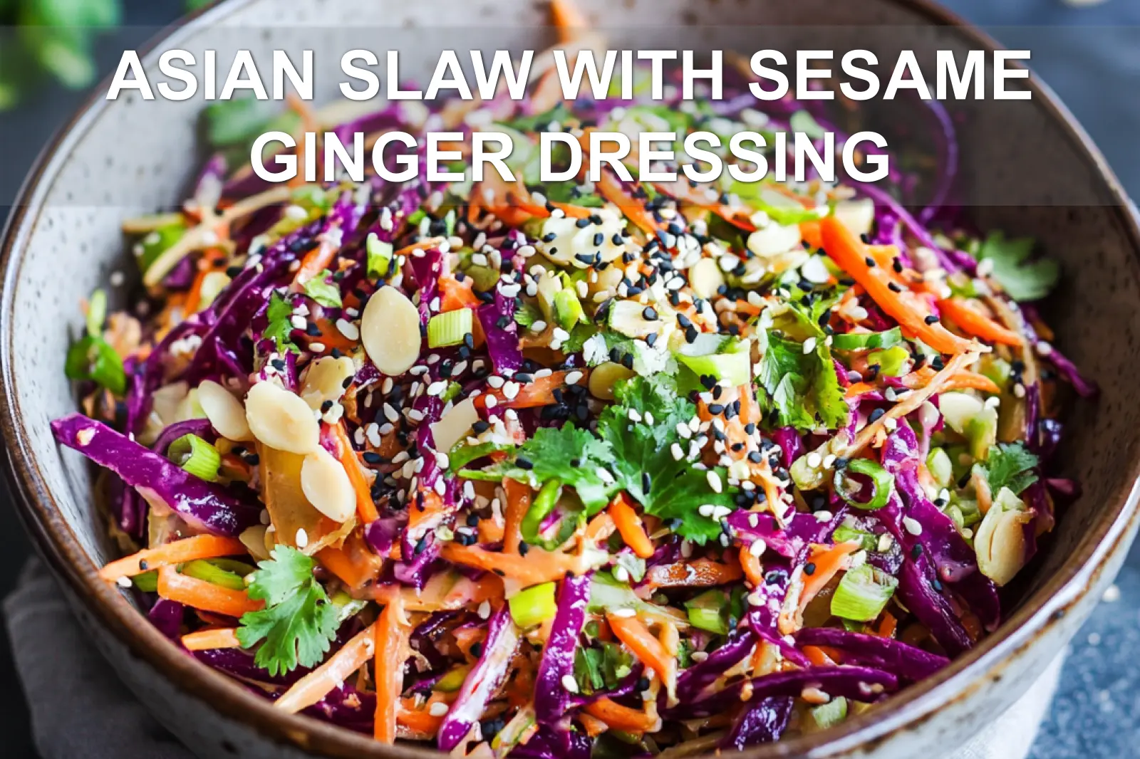 Quick Asian Slaw with Sesame Ginger Dressing Guide 2 ASIAN SLAW WITH SESAME GINGER DRESSING centered hero view, clean and uncluttered