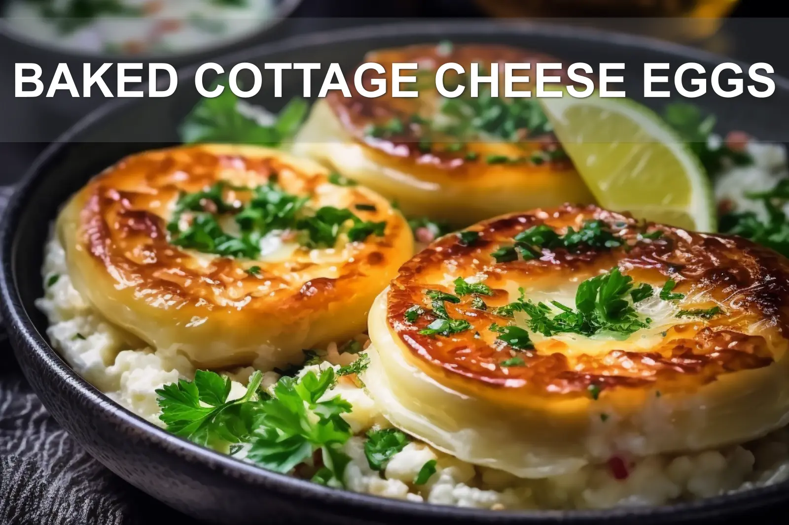 BAKED COTTAGE CHEESE EGGS centered hero view, clean and uncluttered