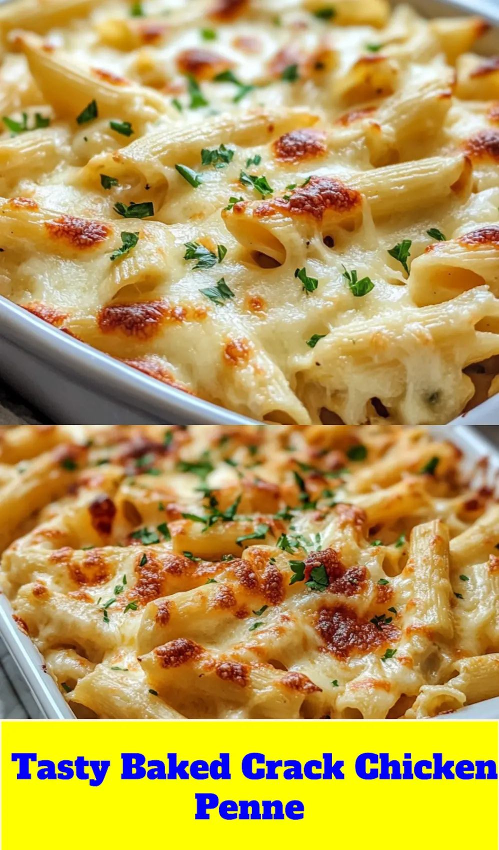 BAKED CRACK CHICKEN PENNE centered hero view, clean and uncluttered_pin