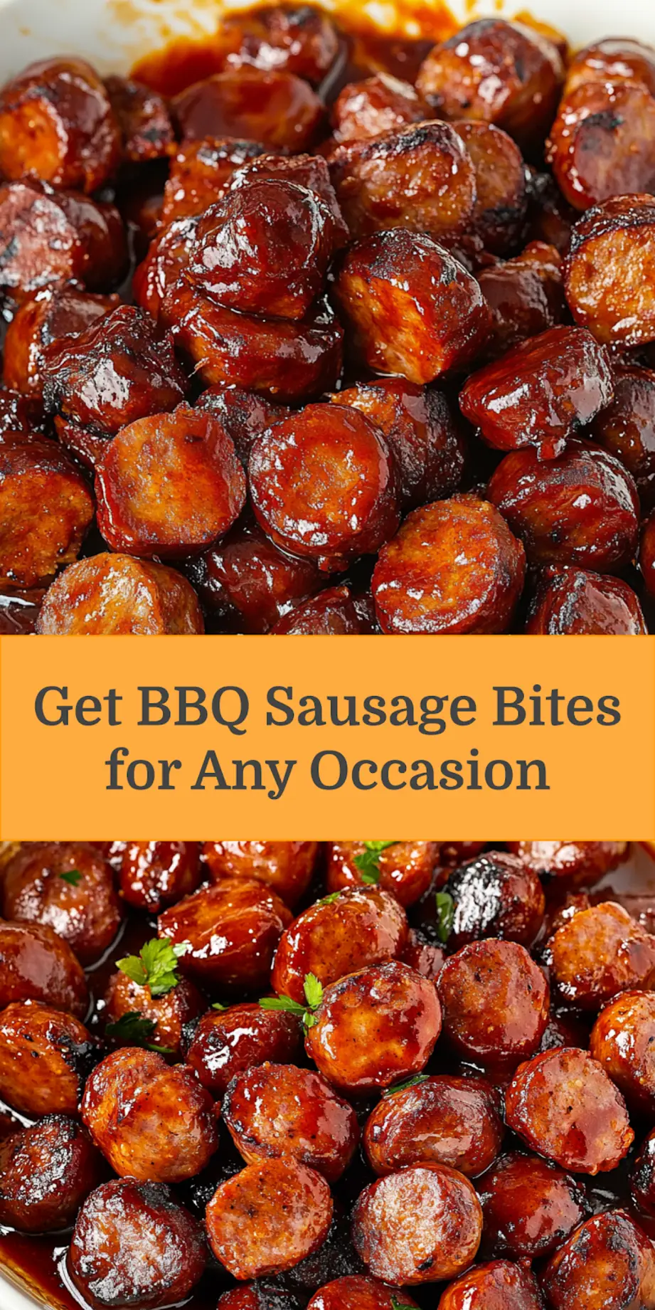 BBQ Sausage Bites in a dish, ready to serve with toothpicks