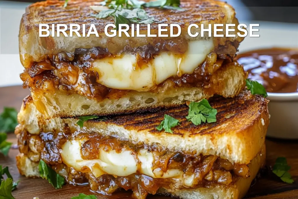 BIRRIA GRILLED CHEESE centered hero view, clean and uncluttered