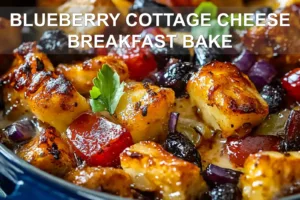 BLUEBERRY COTTAGE CHEESE BREAKFAST BAKE centered hero view, clean and uncluttered