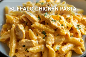 BUFFALO CHICKEN PASTA centered hero view, clean and uncluttered