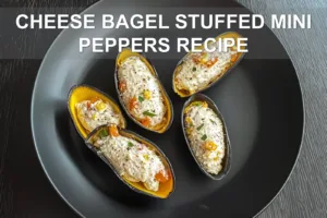 CHEESE BAGEL STUFFED MINI PEPPERS RECIPE centered hero view, clean and uncluttered
