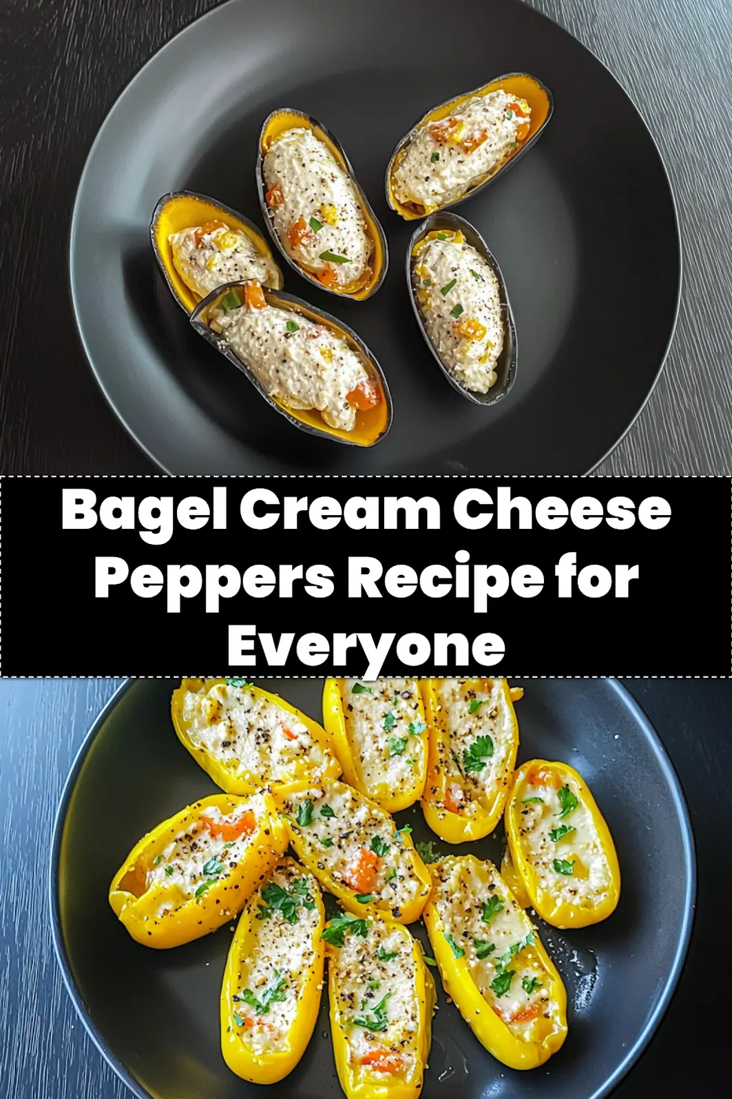 CHEESE BAGEL STUFFED MINI PEPPERS RECIPE centered hero view, clean and uncluttered_pin