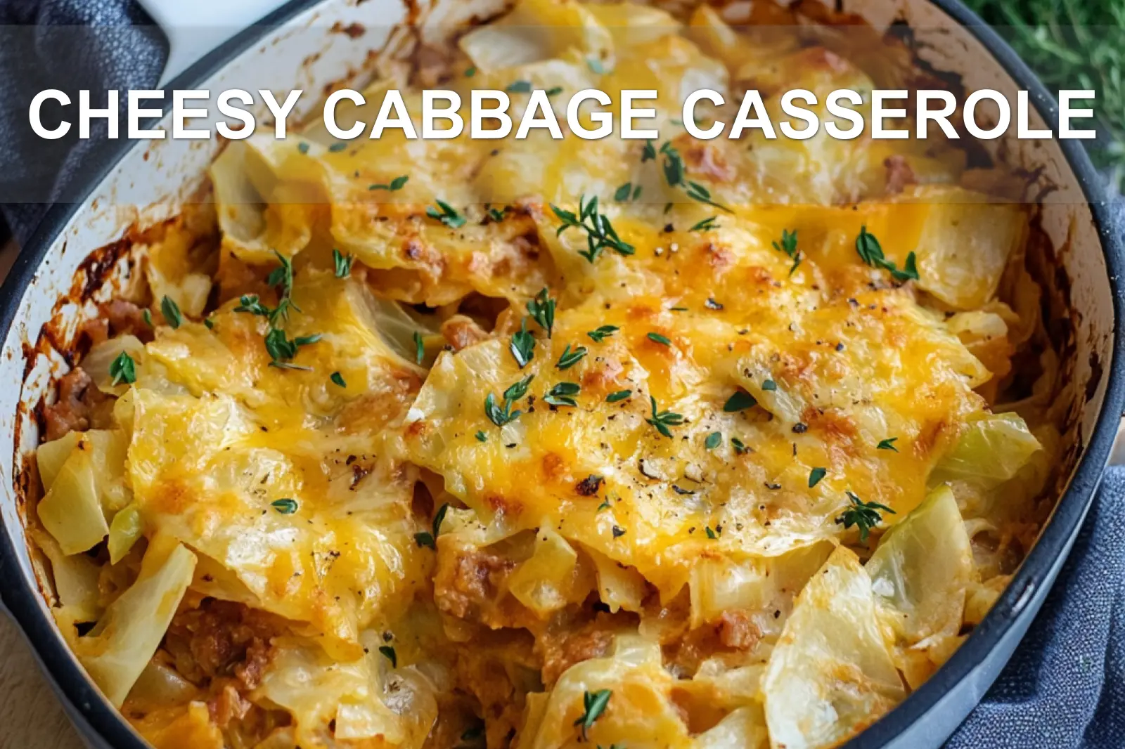 Easy Cheesy Cabbage Casserole for Cozy Dinners 2 CHEESY CABBAGE CASSEROLE centered hero view, clean and uncluttered
